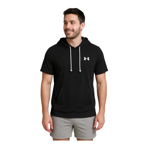 Under Armour Mens Hoodie Pullover Sweater~Size M~Black Graphic Active Top~L14 03 - Picture 1 of 10